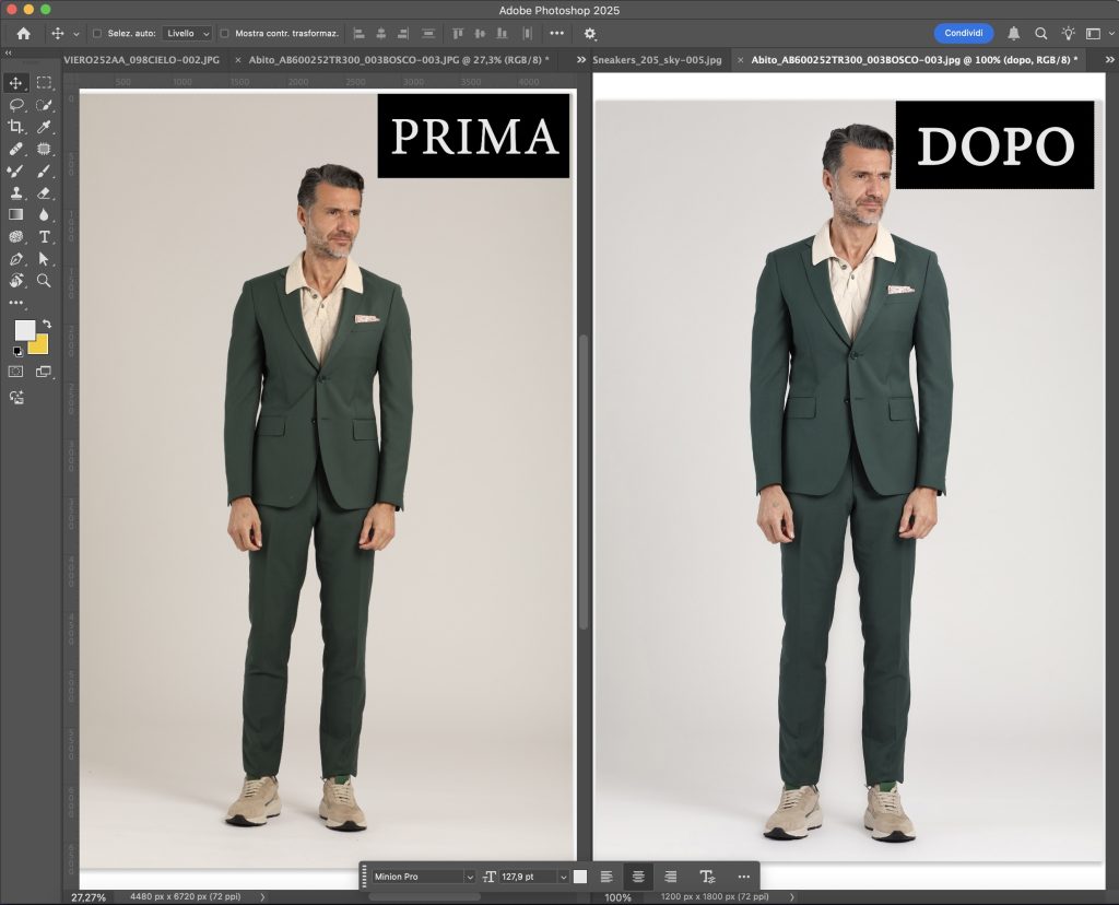 un uomo in abito: ambito elaborazione grafica per e-commerce
