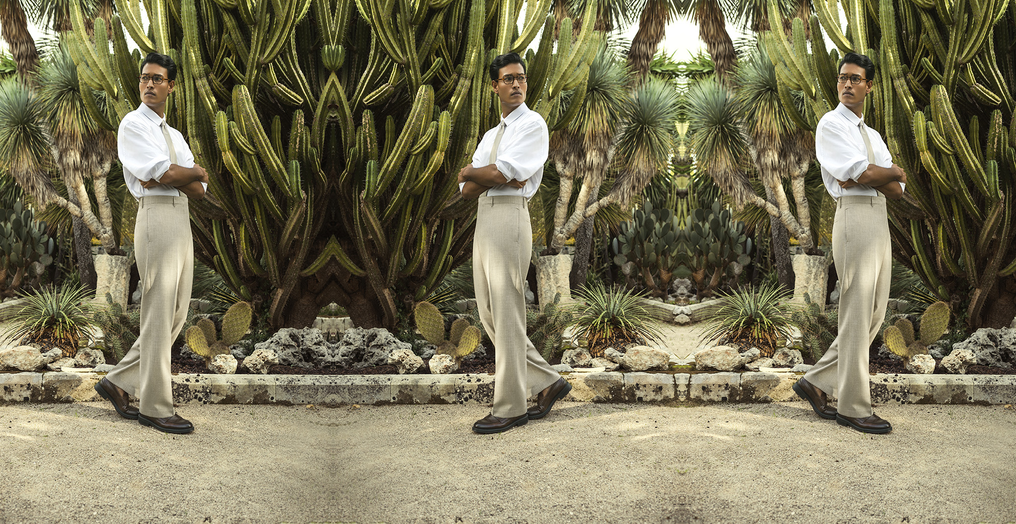 modello maschile in pantalone , camicia, cravatta e scarpe: ambito gestione e-commerce fashion