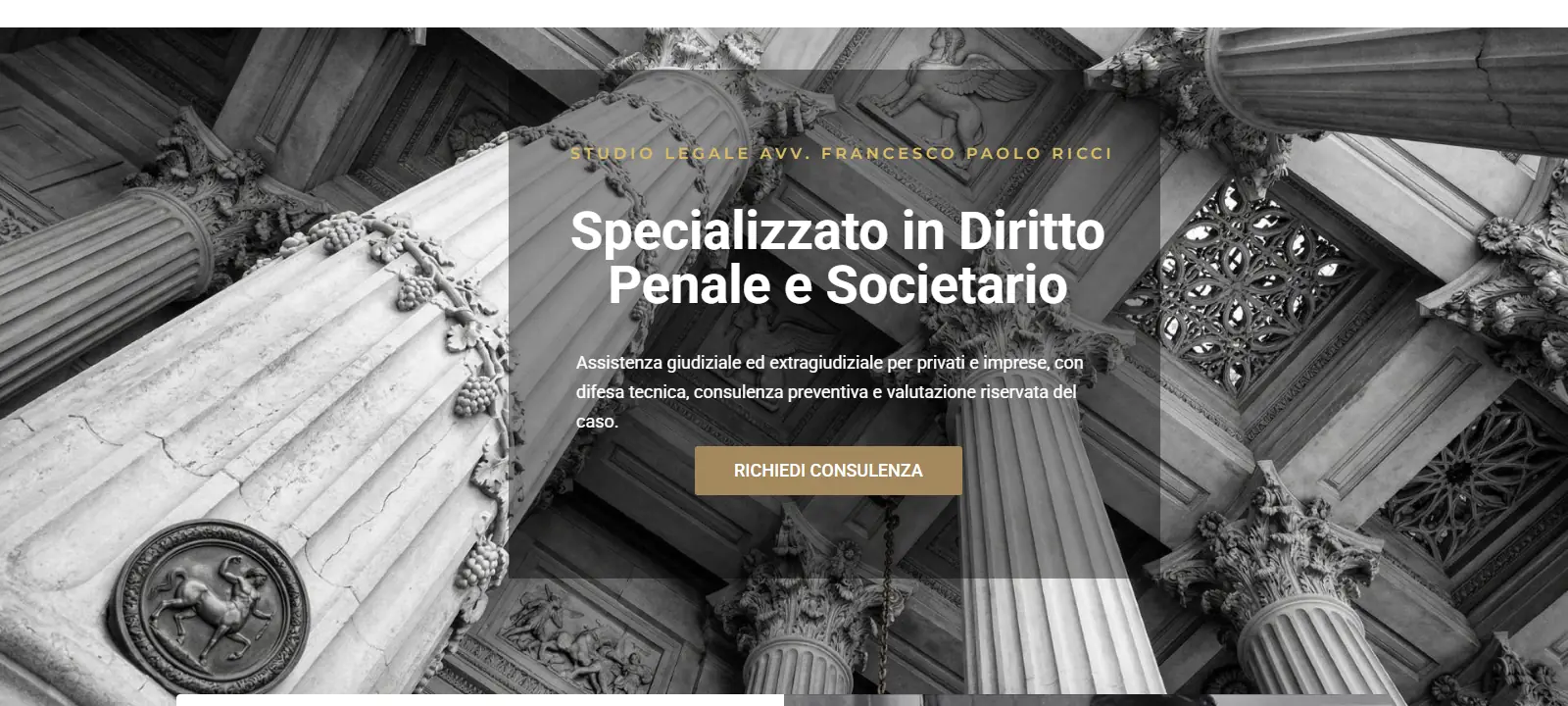 Homepage del sito Avvocatoricci.it sviluppato per lo studio legale dell'Avv. Francesco Paolo Ricci